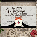 Pawzity Welcome To My Home Custom Doormat, Gifts For Pet Lovers, Dog & Cat Peeking From Curtain Front Door Mat
