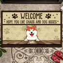 Pawzity Funny Welcome Mat, Gifts For Dog Lovers, Hope You Like Chaos And Dog Kisses Outdoor Door Mat