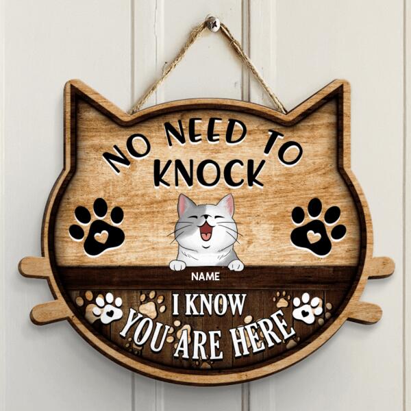Pawzity No Need To Knock Custom Wooden Signs, Gifts For Cat Lovers, We Know You Are Here Cat Shape , Cat Mom Gifts