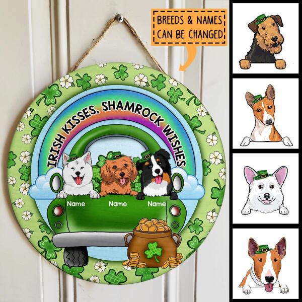 St. Patrick's Day Custom Wooden Signs, Gifts For Dog Lovers, Irish Kisses Shamrock Wishes Custom Signs Outdoor , Dog Mom Gifts