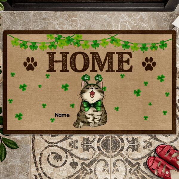 St. Patrick's Day Personalized Doormat, Gifts For Cat Lovers, Home Shamrocks Decor Outdoor Door Mat