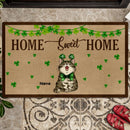 St. Patrick's Day Personalized Doormat, Gifts For Cat Lovers, Home Sweet Home Shamrocks Decor Outdoor Door Mat
