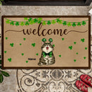 St. Patrick's Day Personalized Doormat, Gifts For Cat Lovers, Welcome Shamrocks Decor Outdoor Door Mat