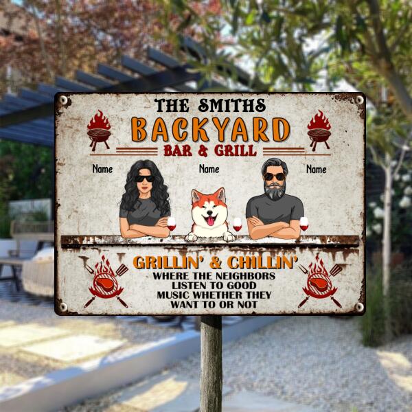 Pawzity Metal Backyard Bar & Grill Signs, Gifts For Dog Lovers, Where The Neighbors Listen To Good Music Bar Signs