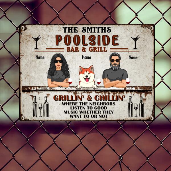 Pawzity Metal Pool Sign, Gifts For Dog Lovers, Poolside Bar & Grill Grilling & Chilling Funny Pool Signs