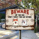 Pawzity Beware Of The Dogs Metal Yard Sign, Gifts For Pet Lovers, Don't Trust The Cats Either