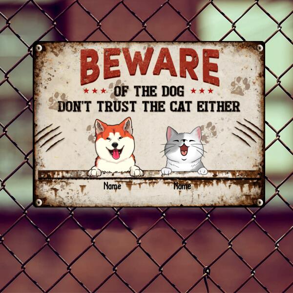 Pawzity Beware Of The Dogs Metal Yard Sign, Gifts For Pet Lovers, Don't Trust The Cats Either