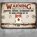 Pawzity Warning Metal Yard Sign, Gifts For Dog Lovers, All Who Enter Will Be Loved By The Dogs Funny Warning Sign