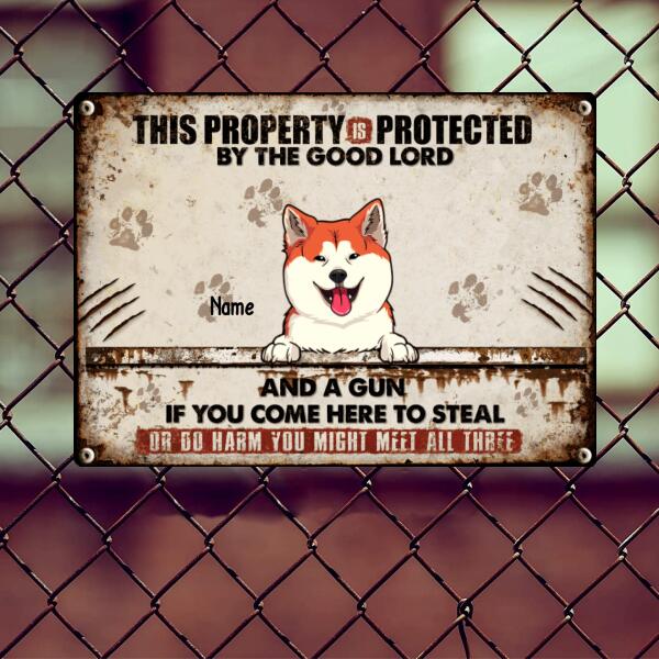 Pawzity Warning Metal Yard Sign, Gifts For Dog Lovers, This Property Is Protected By The Good Lord Funny Warning Sign