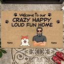 Pawzity Funny Welcome Mat, Gifts For Pet Lovers, Welcome To Our Crazy Happy Loud Fun Home Outdoor Door Mat