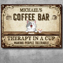 Pawzity Metal Coffee Bar Sign, Gifts For Cat Lovers, Therapy In A Cup Making People Tolerable Vintage Metal Signs