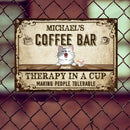 Pawzity Metal Coffee Bar Sign, Gifts For Cat Lovers, Therapy In A Cup Making People Tolerable Vintage Metal Signs