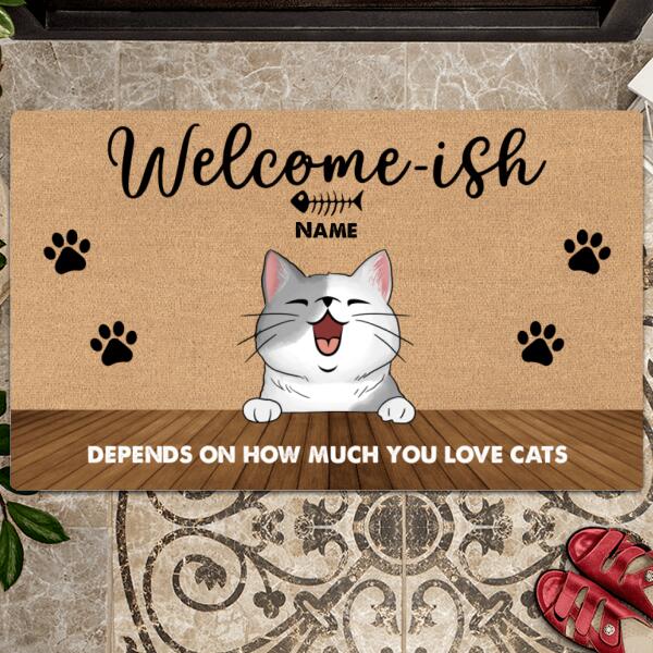 Pawzity Welcome-ish Custom Doormat, Gifts For Cat Lovers, Depends On How Much You Love Cats Front Door Mat