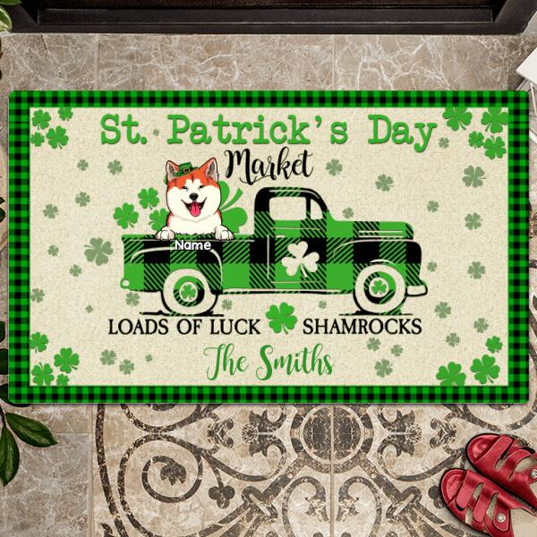 St. Patrick's Day Personalized Doormat, Gifts For Pet Lovers, Market Loads Of Luck Shamrocks Holiday Doormat