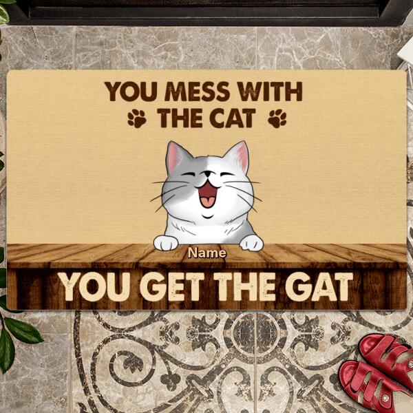 Pawzity Personalized Doormat, Gifts For Cat Lovers, You Mess With The Cats You Get The Gat Front Door Mat
