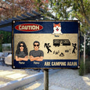 Pawzity Warning Metal Camping Signs, Gifts For Cat Lovers, Caution Are Camping Again Personalized Camping Signs