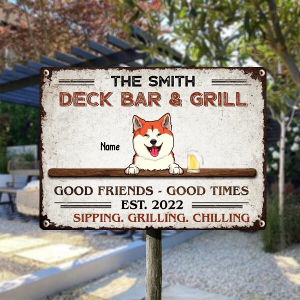 Pawzity Metal Bar Signs, Gifts For Pet Lovers, Deck Bar & Grill Good Friends Good Times Sipping Grilling Chilling