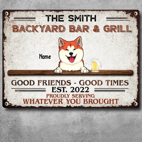Pawzity Metal Backyard Bar & Grill Sign, Gifts For Pet Lovers, Proudly Serving Whatever You Brought Welcome Sign