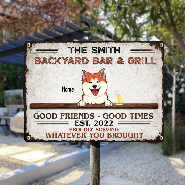 Pawzity Metal Backyard Bar & Grill Sign, Gifts For Pet Lovers, Proudly Serving Whatever You Brought Welcome Sign