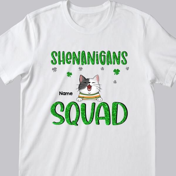 Shenanigans Squad, Shamrock Sign, Patrick Day Gift, Cat Mom T-shirt, Personalized Cat Lover Gift T-shirt