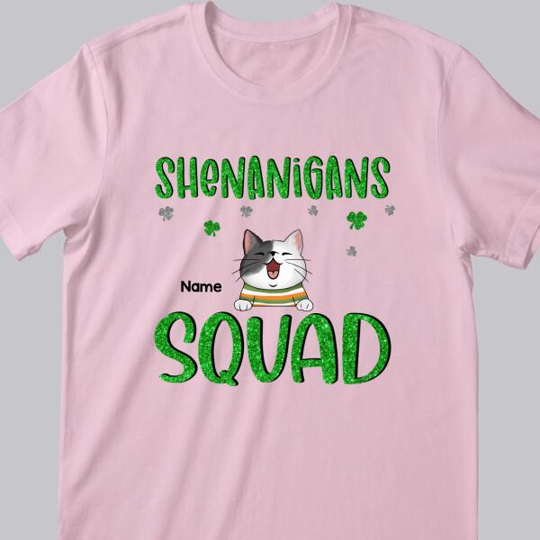 Shenanigans Squad, Shamrock Sign, Patrick Day Gift, Cat Mom T-shirt, Personalized Cat Lover Gift T-shirt