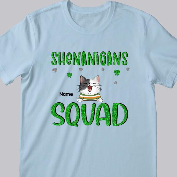 Shenanigans Squad, Shamrock Sign, Patrick Day Gift, Cat Mom T-shirt, Personalized Cat Lover Gift T-shirt