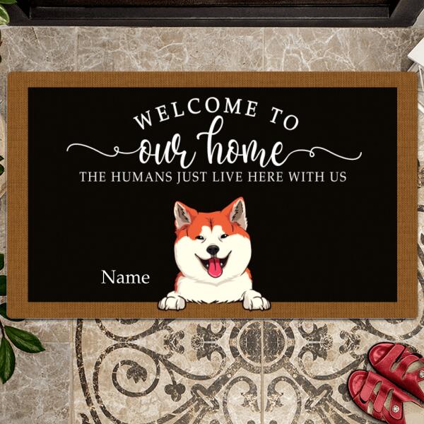 Pawzity Welcome Mat, Gifts For Pet Lovers, Welcome To Our Home The Humans Just Live Here With Us Black Front Door Mat