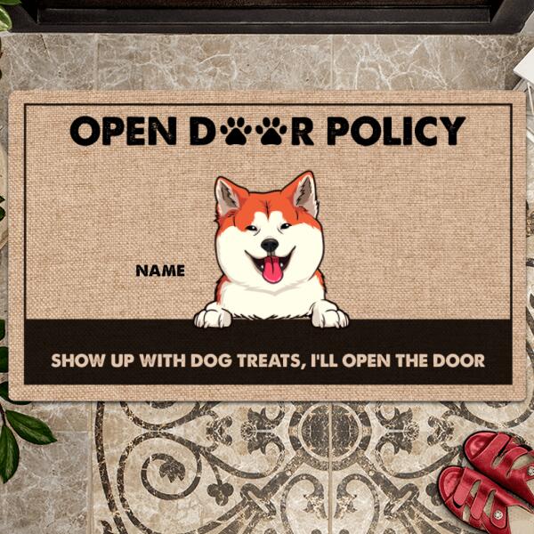 Pawzity Custom Doormat, Gifts For Dog Lovers, Open Door Policy Show Up Dog Treats We'll Open The Door Front Door Mat