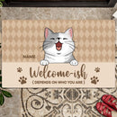 Pawzity Welcome-ish Custom Doormat, Gifts For Cat Lovers, Depends On Who You Are Diamond Pattern Front Door Mat