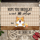 Pawzity Custom Doormat, Gifts For Cat Lovers, Hope You Brought Wine & Catnip Diamond Pattern Outdoor Door Mat