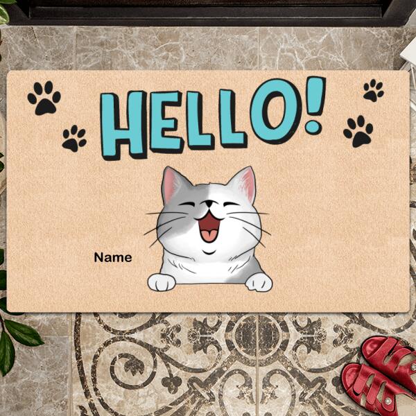 Pawzity Welcome Mat, Gifts For Cat Lovers, Hello Pink Outdoor Door Mat, Personalized Housewarming Gifts