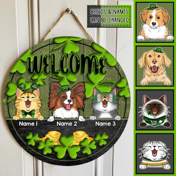 St. Patrick's Day Welcome Door Signs, Gifts For Pet Lovers, Round Welcome Sign, Shamrock Door Sign