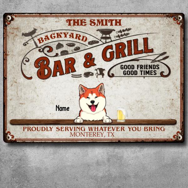 Pawzity Metal Backyard Bar & Grill Sign, Gifts For Pet Lovers, Good Friends Good Times Welcome Signs