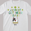 Luckiest Cat Mom Ever, Leopard T-shirt, Personalized Cat Breeds T-shirt, St. Patrick Day Gifts For Cat Moms