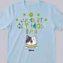 Luckiest Cat Mom Ever, Leopard T-shirt, Personalized Cat Breeds T-shirt, St. Patrick Day Gifts For Cat Moms
