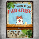 Pawzity Metal Welcome Sign, Gifts For Pet Lovers, Welcome To Our Paradise Every Hour Is Happy Hour