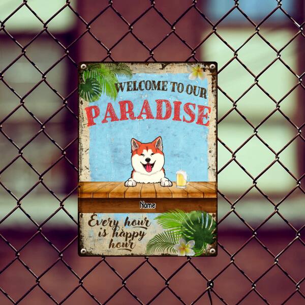 Pawzity Metal Welcome Sign, Gifts For Pet Lovers, Welcome To Our Paradise Every Hour Is Happy Hour