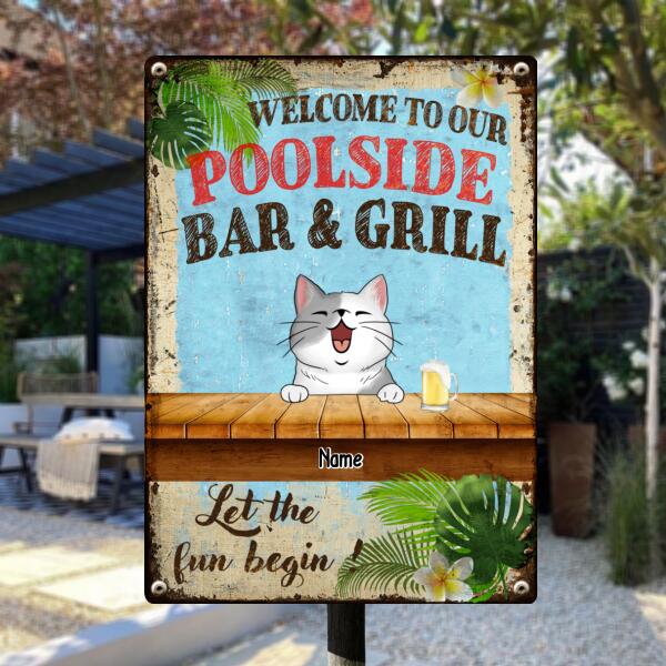 Pawzity Metal Pool Sign, Gifts For Pet Lovers, Welcome To Our Poolside Bar & Grill Let The Fun Begin