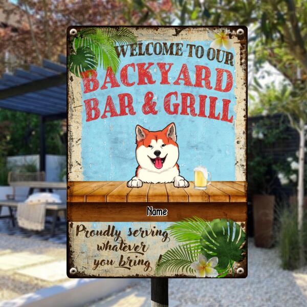 Pawzity Metal Backyard Bar & Grill Sign, Gifts For Pet Lovers, Proudly Serving Whatever You Bring Welcome Sign