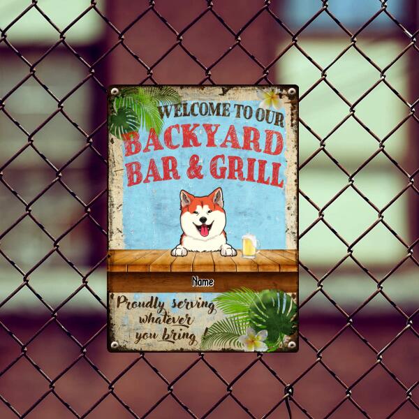 Pawzity Metal Backyard Bar & Grill Sign, Gifts For Pet Lovers, Proudly Serving Whatever You Bring Welcome Sign