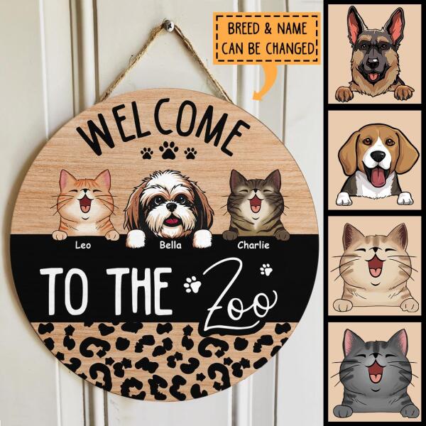Pawzity Welcome Door Signs, Gifts For Pet Lovers, Welcome To The Zoo Leopard Custom Wooden Signs
