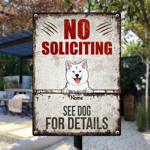 Pawzity No Soliciting Metal Yard Sign, Gifts For Dog Lovers, See Dogs For Detail Warning Signs