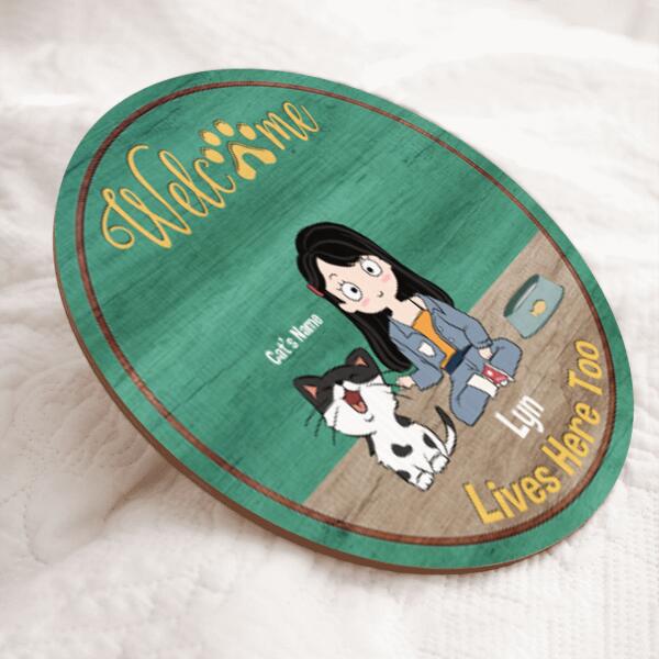 Pawzity Welcome Door Signs, Gifts For Cat Lovers, Welcome To My Room Girl & Cat Custom Wood Signs , Cat Mom Gifts