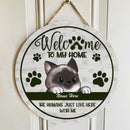 Pawzity Welcome To Our Home Signs, Gifts For Cat Lovers, The Humans Just Live Here With Us Custom Wood Signs , Cat Mom Gifts