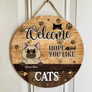 Pawzity Welcome Door Signs, Gifts For Cat Lovers, Hope You Like Cats Custom Wood Signs, Personalized Housewarming Gifts , Cat Mom Gifts