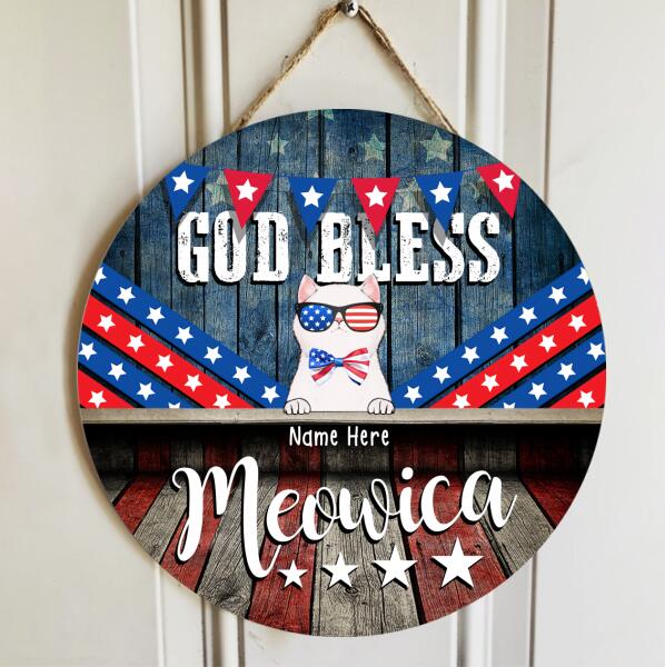 4th Of July Sign, Gifts For Cat Lovers, God Bless Meowica Custom Wood Signs, Personalized Housewarming Gifts , Cat Mom Gifts
