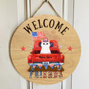 Pawzity Welcome Door Signs, Gifts For Cat Lovers, American Cats Wear Hat On Truck Custom Wood Signs , Cat Mom Gifts
