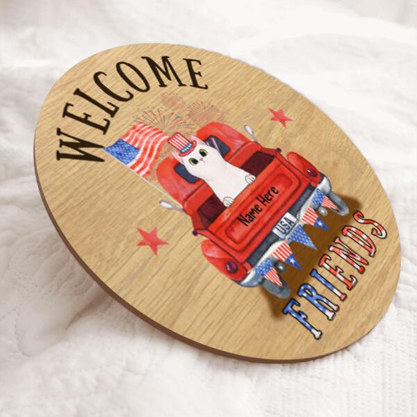 Pawzity Welcome Door Signs, Gifts For Cat Lovers, American Cats Wear Hat On Truck Custom Wood Signs , Cat Mom Gifts