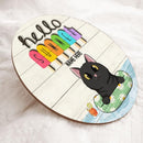 Welcome Summer Sign, Gifts For Cat Lovers, Hello Summer Time, Cat On Float & Ice Cream Personalized Wood Sign , Cat Mom Gifts