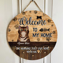 Pawzity Welcome To My Home Signs, Gifts For Cat Lovers, The Humans Just Live Here With Me Personalized Wood Sign , Cat Mom Gifts